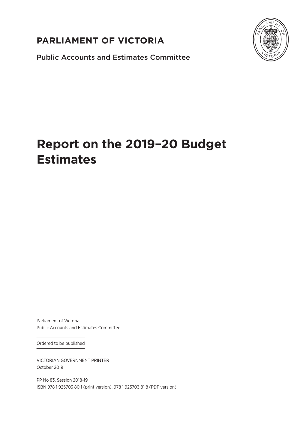 Report on the 2019–20 Budget Estimates