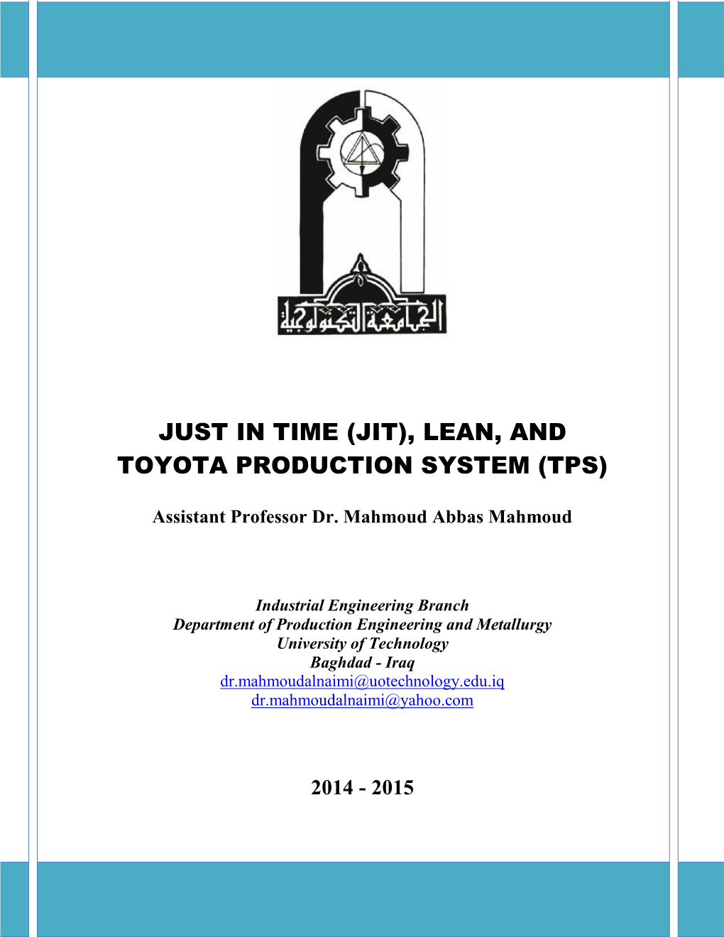 Jit), Lean, and Toyota Production System (Tps