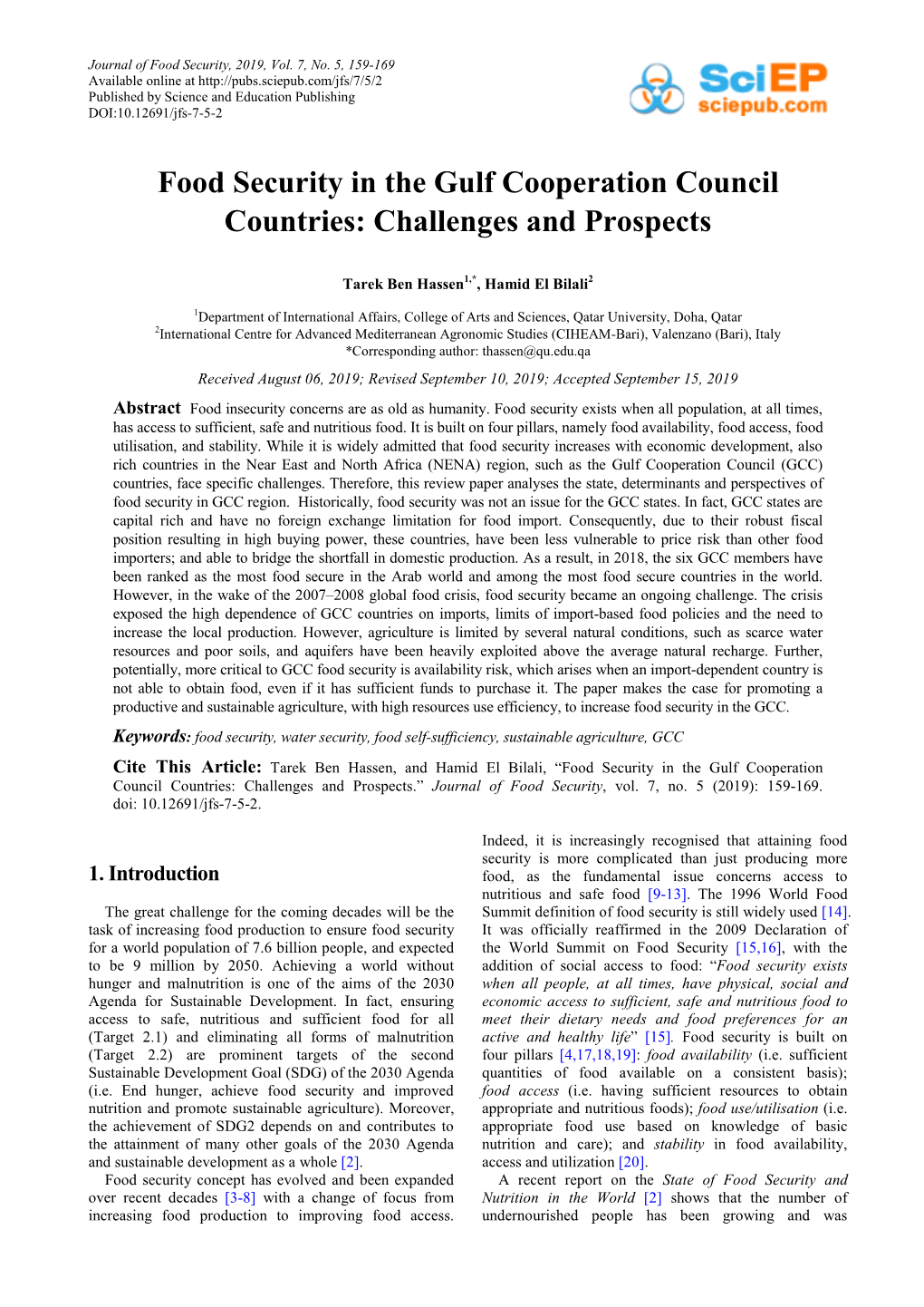 Food Security in the Gulf Cooperation Council Countries: Challenges and Prospects