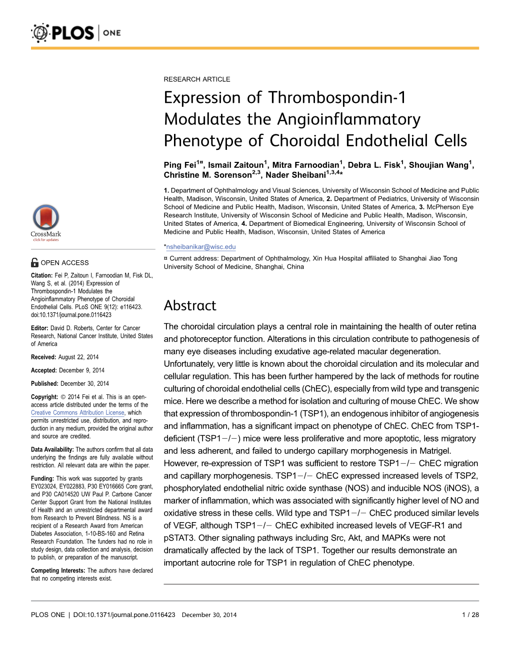 Expression of Thrombospondin-1 Modulates the Angioinflammatory Phenotype of Choroidal Endothelial Cells