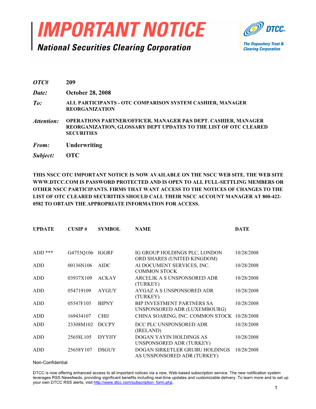 NSCC Important Notice