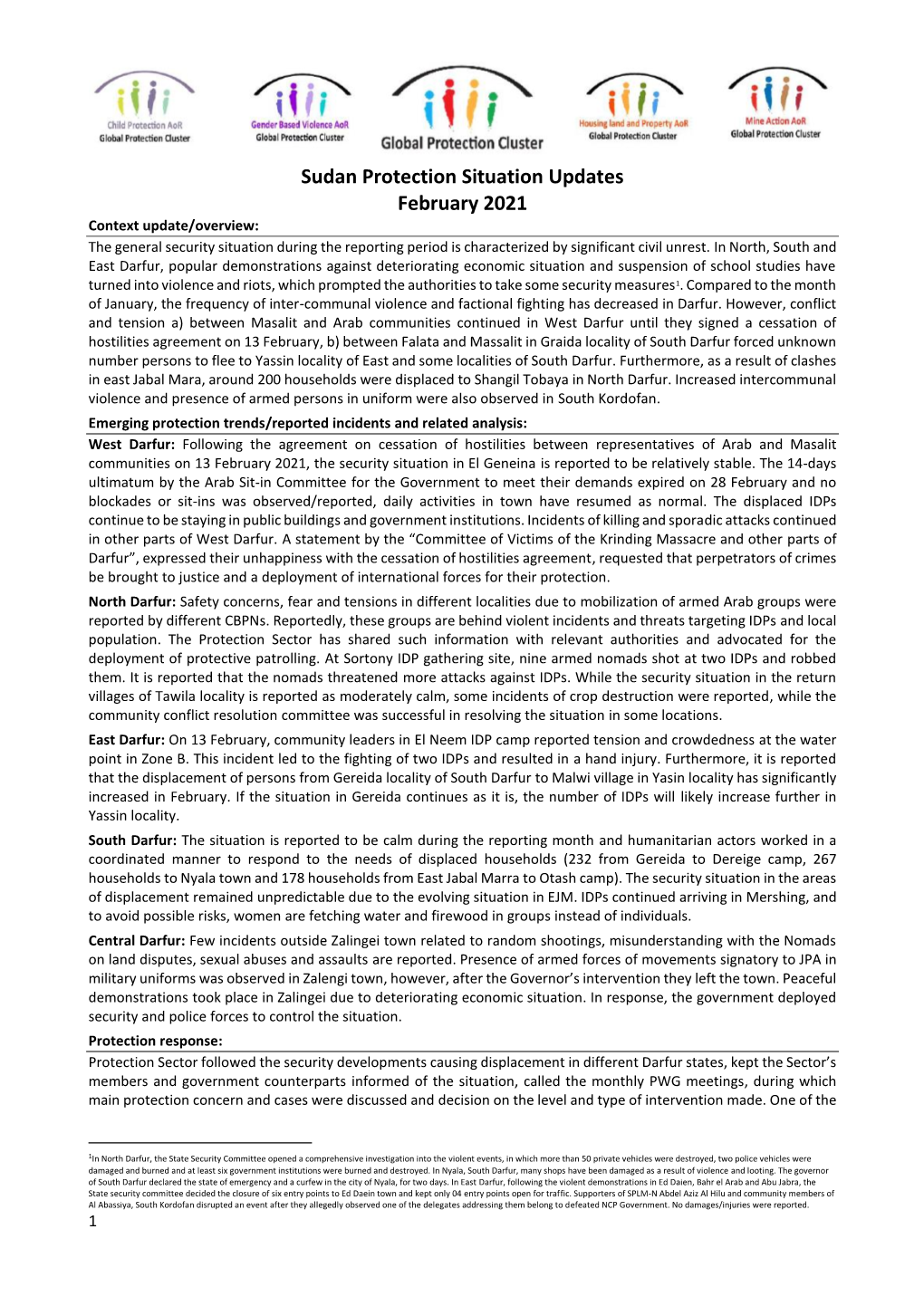 Sudan Protection Situation Updates February 2021