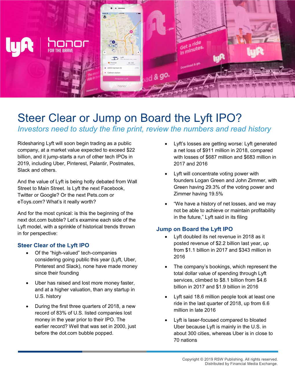 Steer Clear Or Jump on Board the Lyft IPO? Investors Need to Study the Fine Print, Review the Numbers and Read History