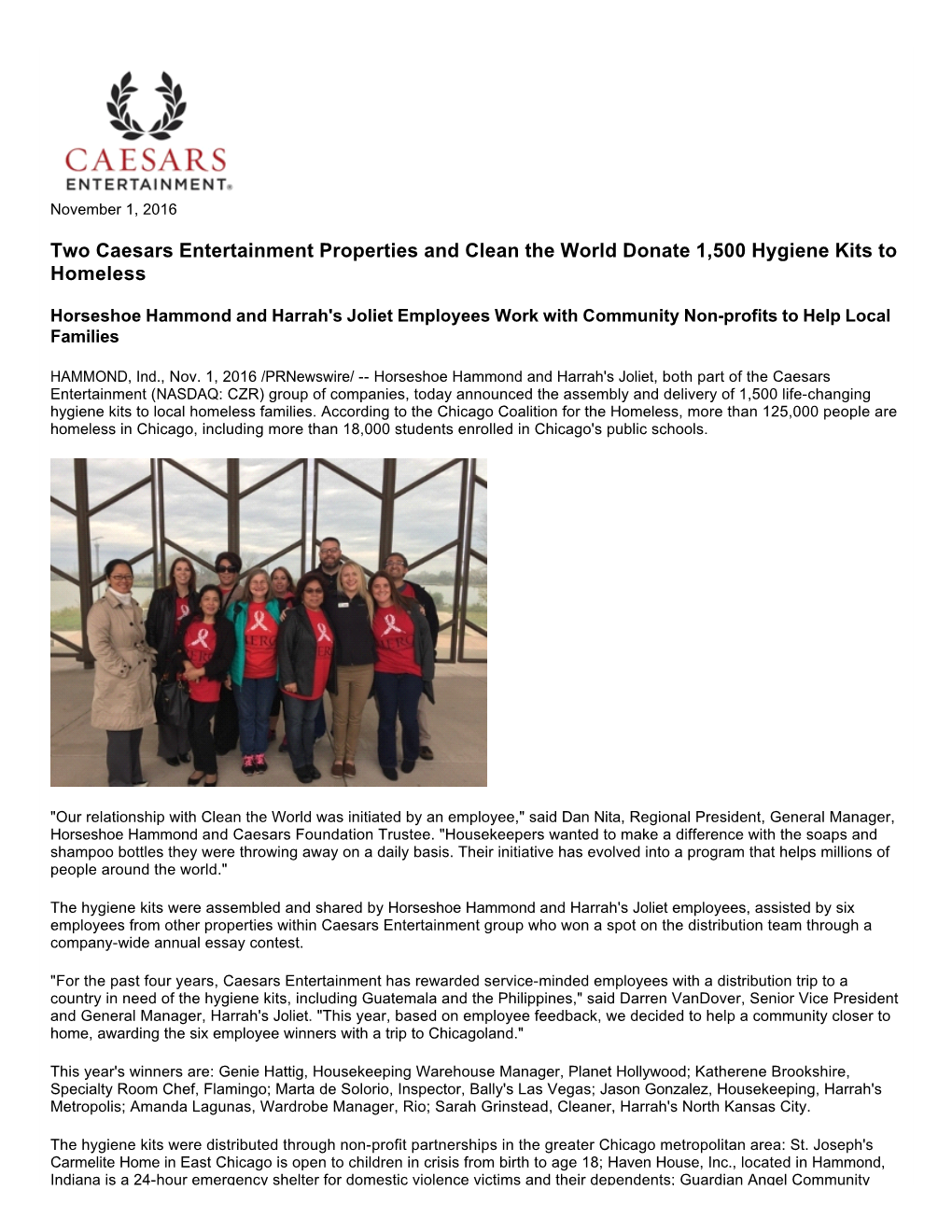 Two Caesars Entertainment Properties and Clean the World Donate 1,500 Hygiene Kits to Homeless