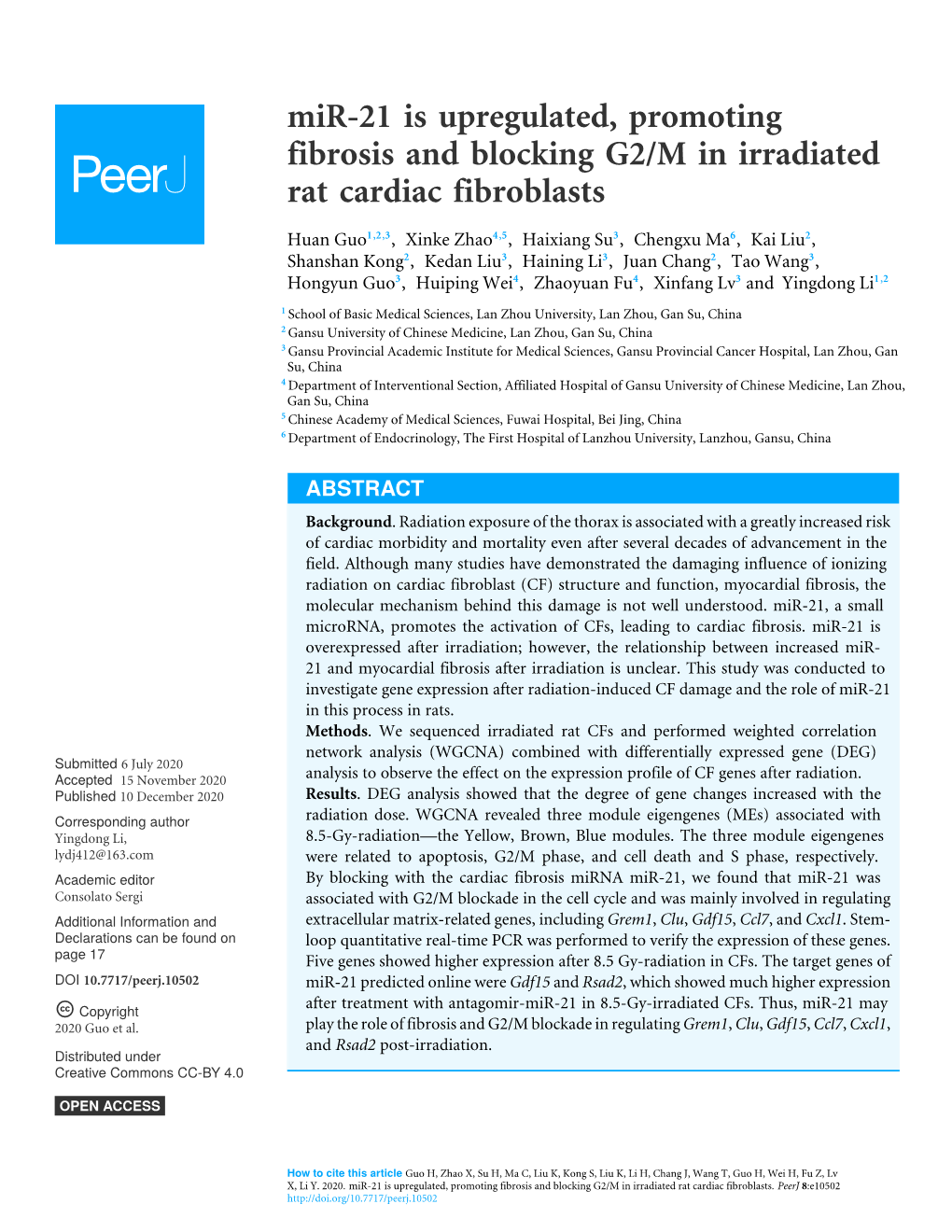 Mir-21 Is Upregulated, Promoting Fibrosis and Blocking G2/M in Irradiated Rat Cardiac Fibroblasts