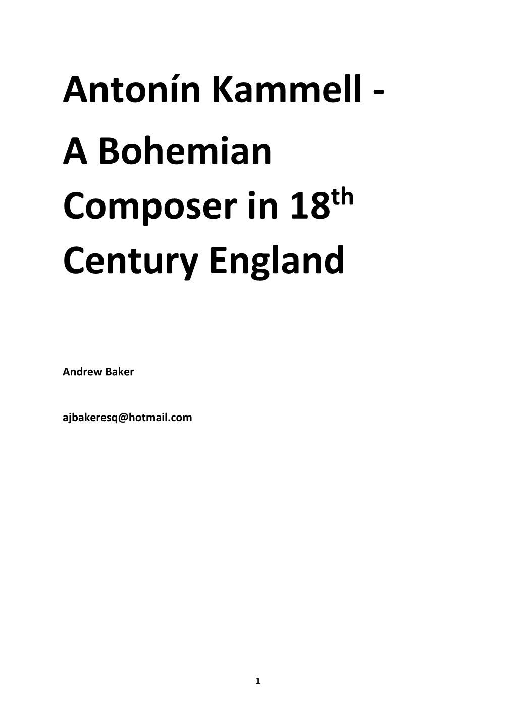 Antonin Kammell – a Bohemian Composer in 18Th Century England
