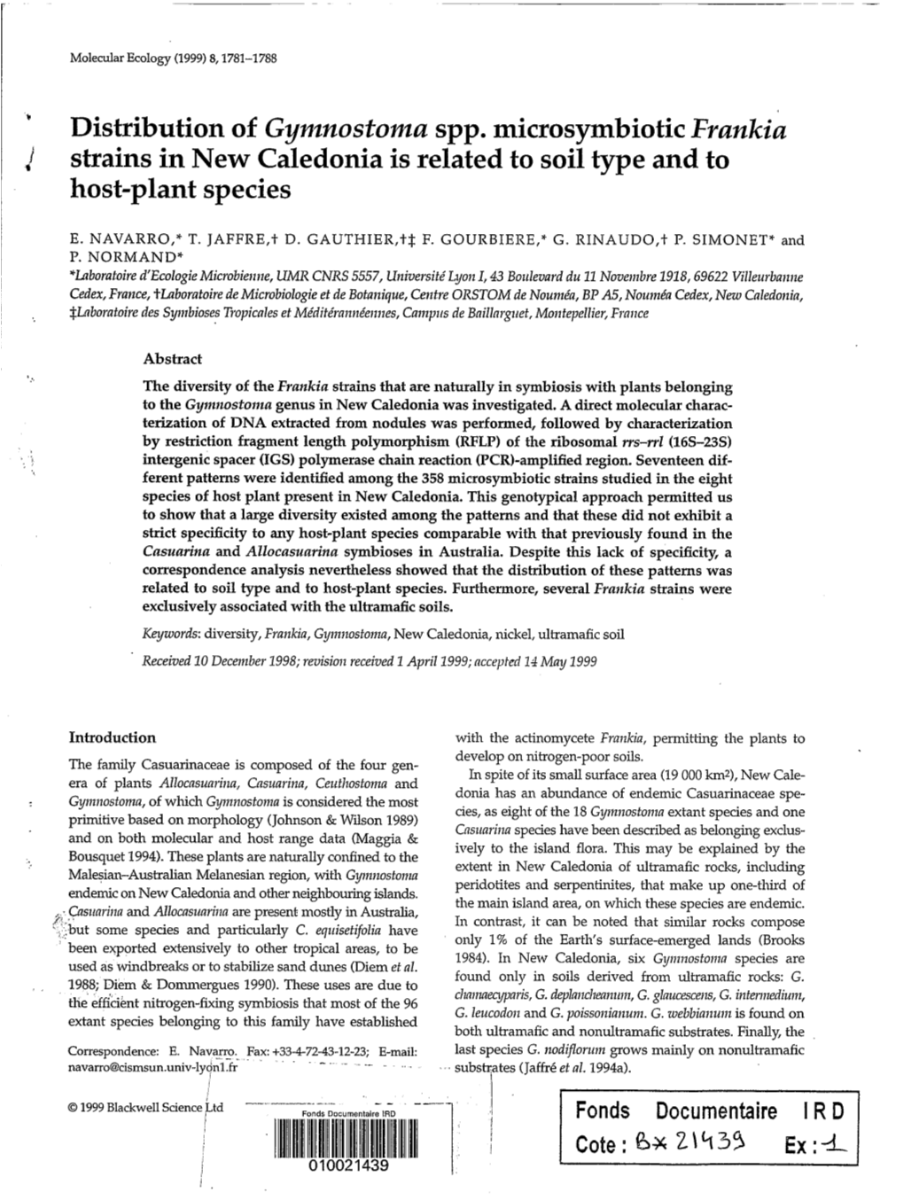 Distribution of Gymnostoma Spp. Microsymbiotic Frankia Strains In