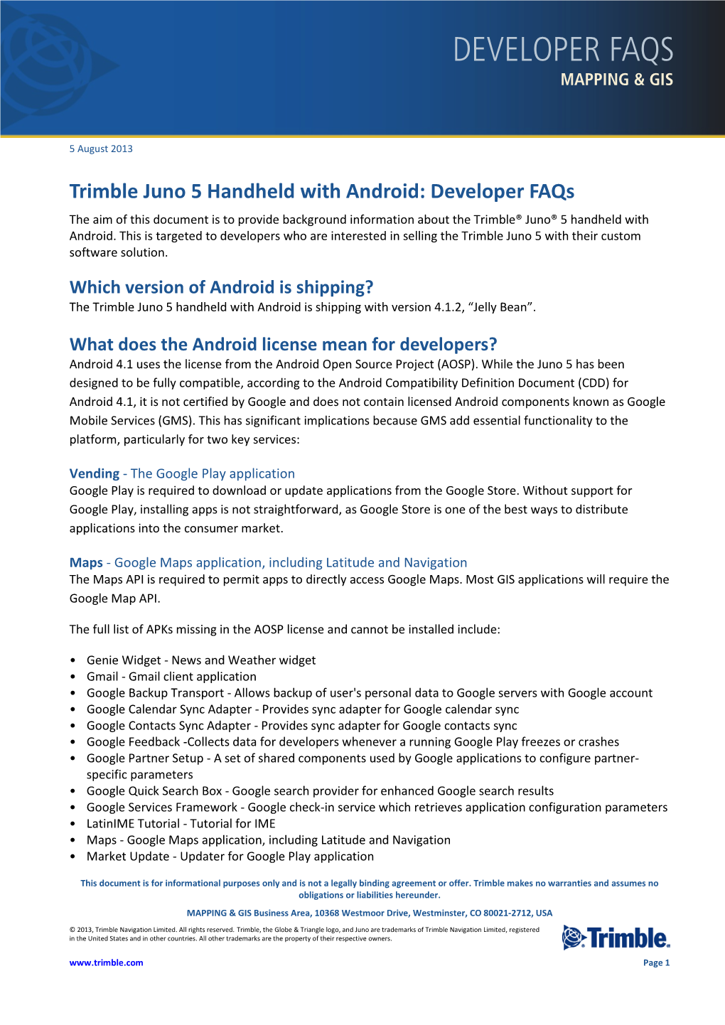 Trimble Juno 5 Android Handheld