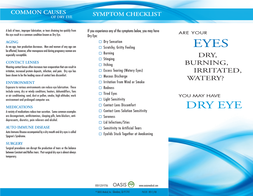 Dry Eye Symptom Checklist