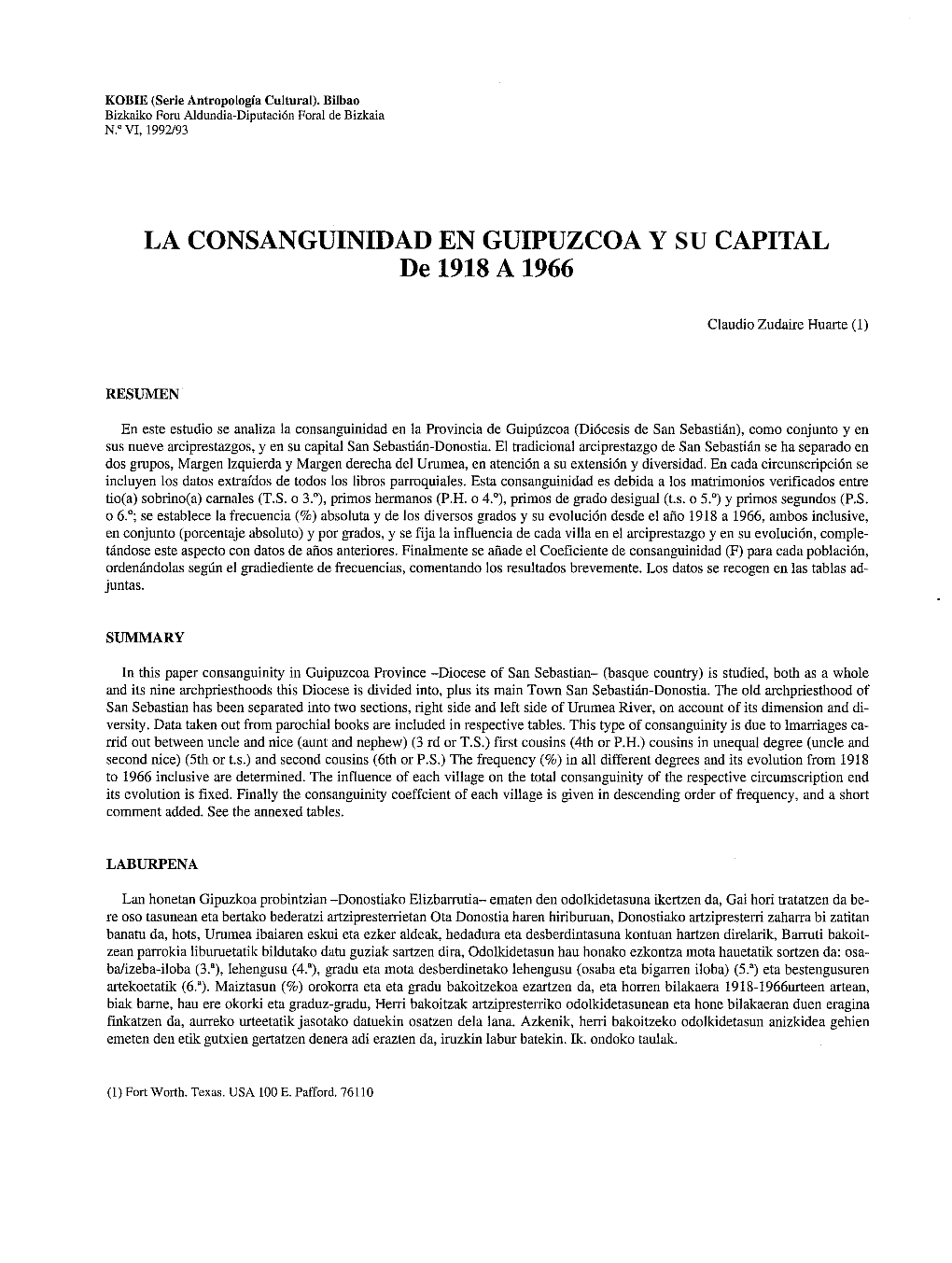 LA CONSANGUINIDAD EN GUIPUZCOA Y SU CAPITAL De 1918 a 1966