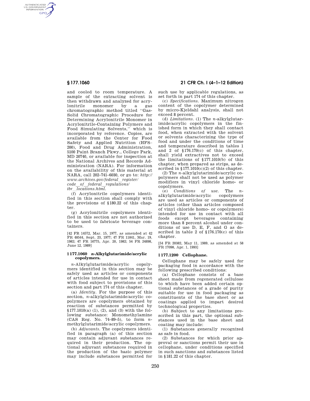 21 CFR Ch. I (4–1–12 Edition) § 177.1060
