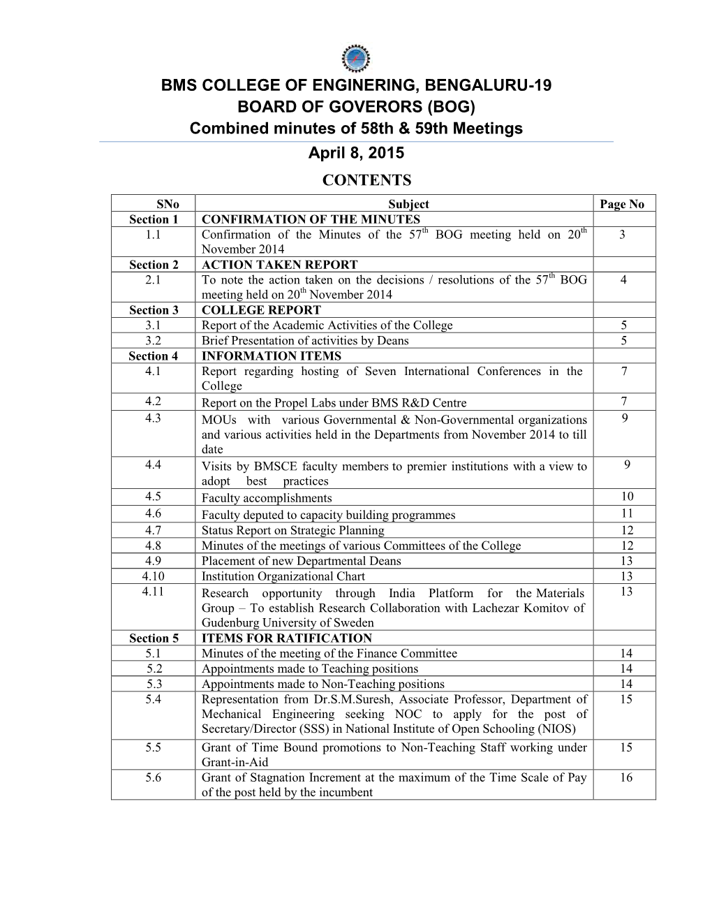 (BOG) Combined Minutes of 58Th & 59Th Meetings April 8, 20