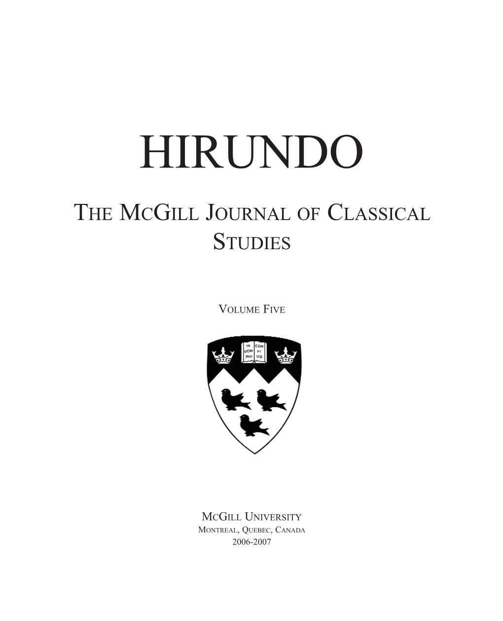 Hirundo the Mcgill Journal of Classical Studies