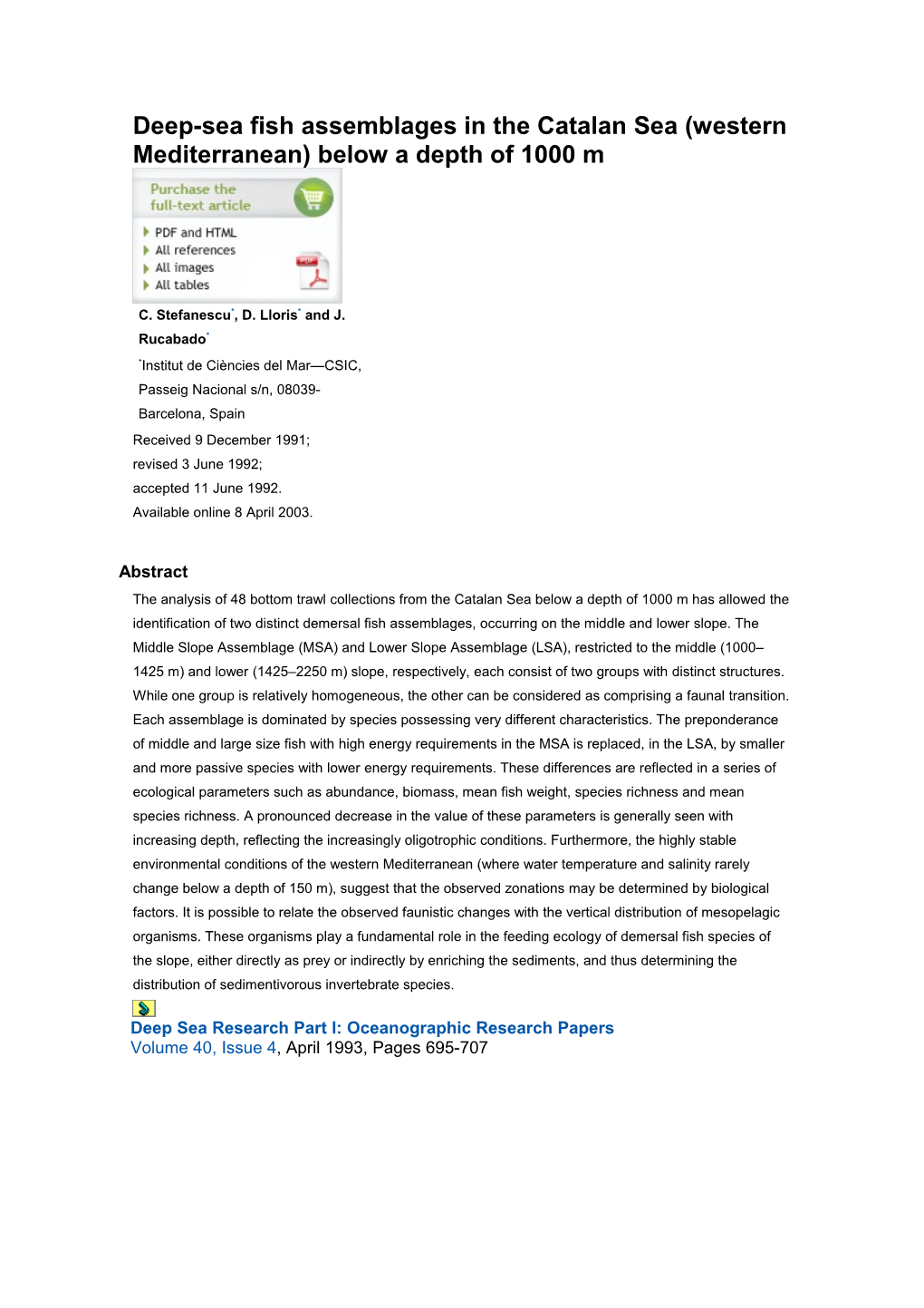 Deep-Sea Fish Assemblages In The Catalan Sea (Western Mediterranean) Below A Depth Of 1000 M