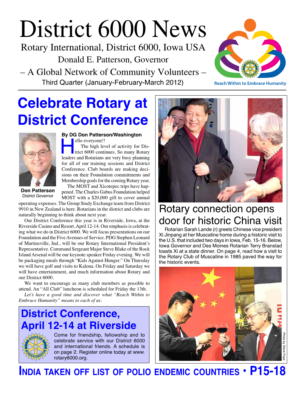 District 6000 News Rotary International, District 6000, Iowa USA Donald E