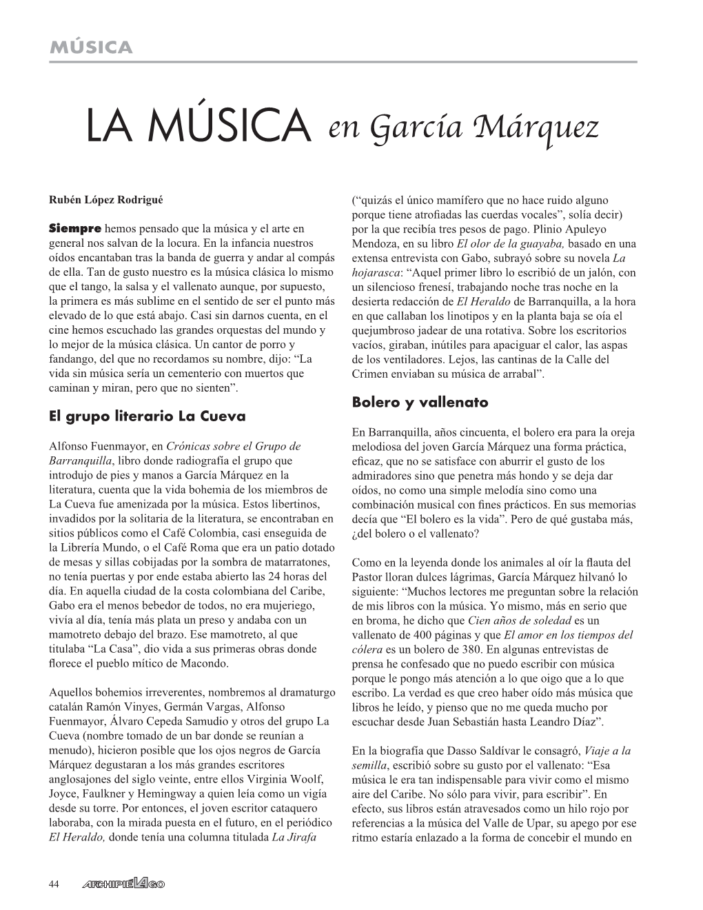 LA MÚSICA En García Márquez