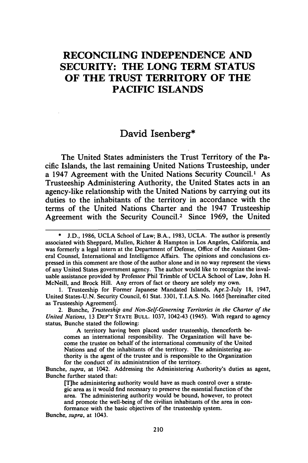 The Long Term Status of the Trust Territory of the Pacific Islands