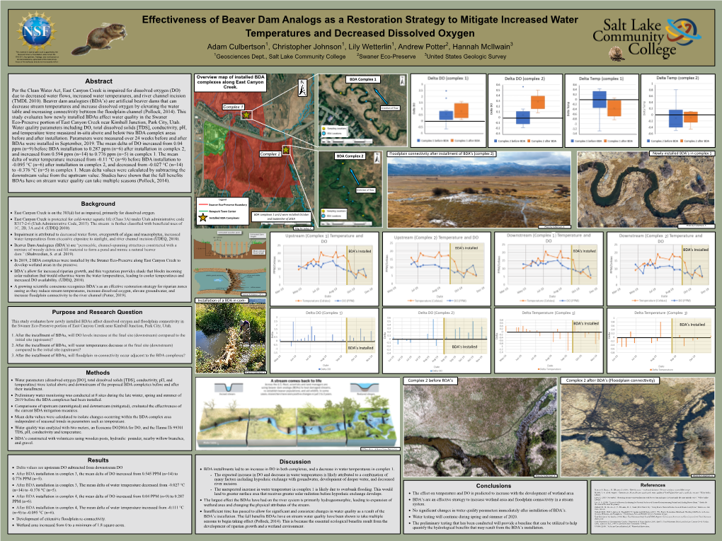 Effectiveness of Beaver Dam Analogs As a Restoration Strategy To