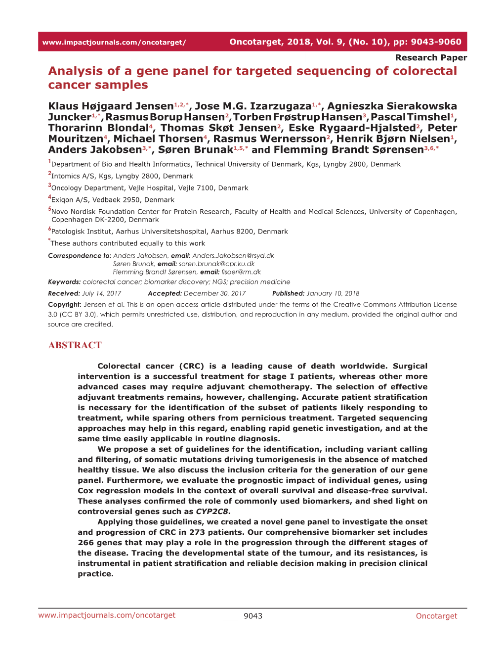 Analysis of a Gene Panel for Targeted Sequencing of Colorectal Cancer Samples