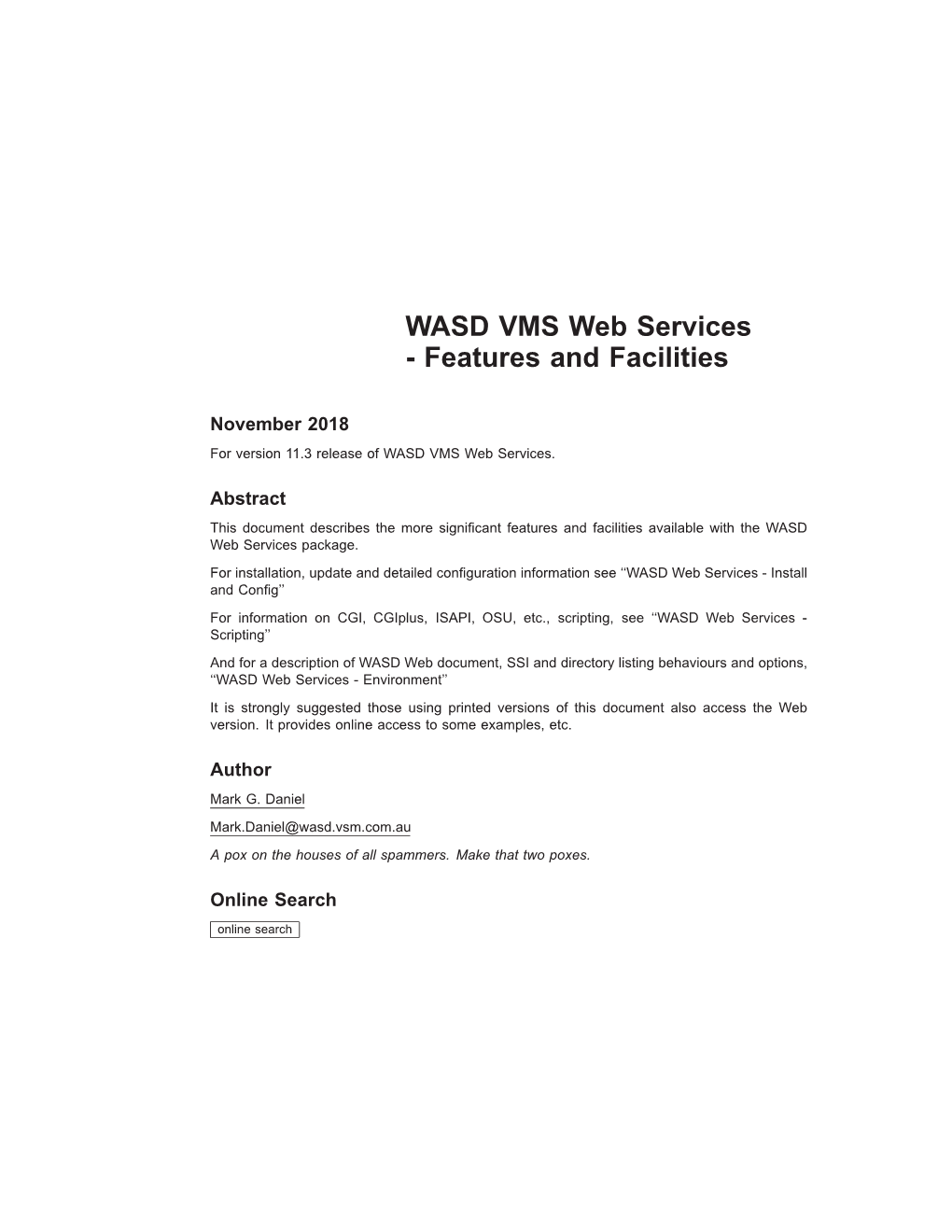 WASD VMS Web Services - Features and Facilities