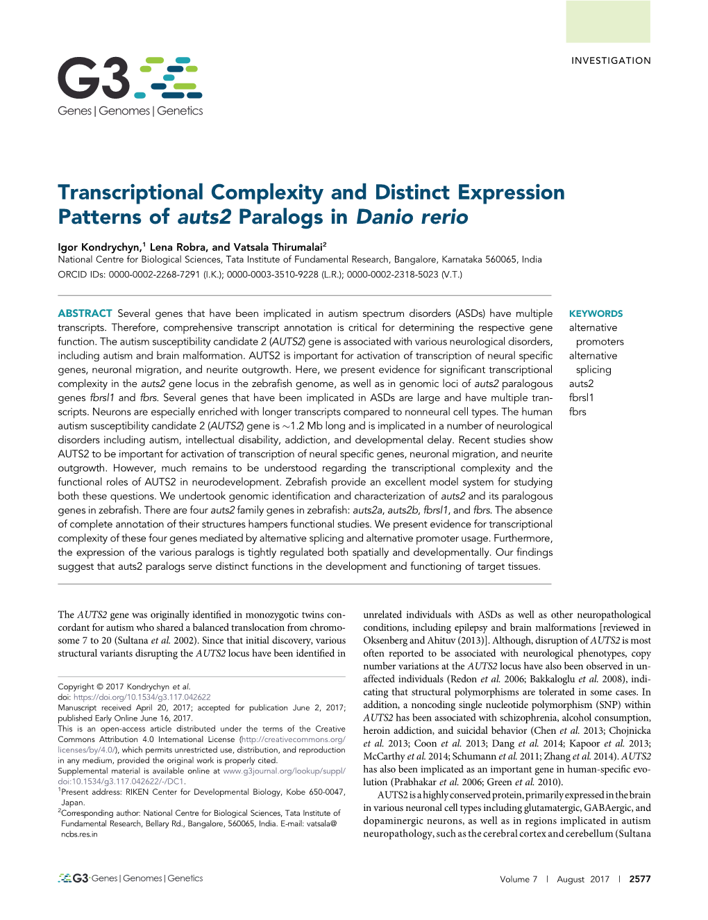 Transcriptional Complexity and Distinct Expression Patterns of Auts2 Paralogs in Danio Rerio