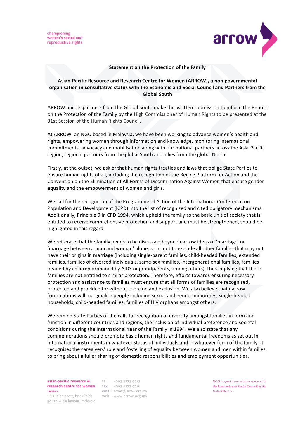 Statement on the Protection of the Family Asian-‐Pacific Resource