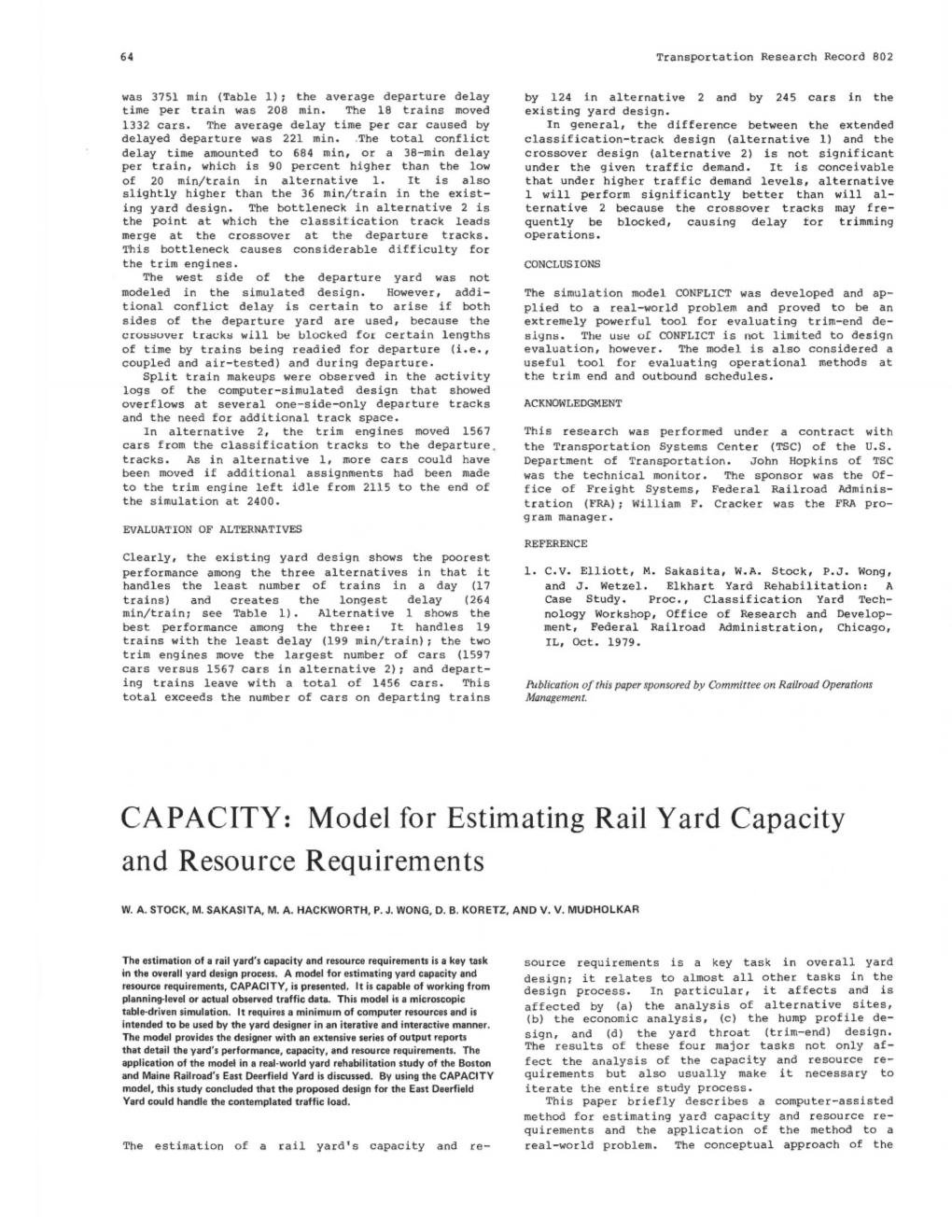 Model for Estimating Rail Yard Capacity and Resource Require1nents