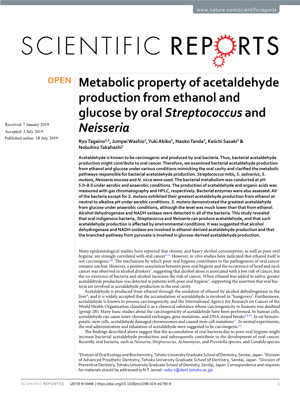 Metabolic Property of Acetaldehyde Production from Ethanol and Glucose by Oral Streptococcus and Neisseria