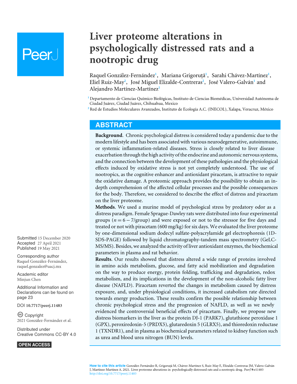 Liver Proteome Alterations in Psychologically Distressed Rats and a Nootropic Drug