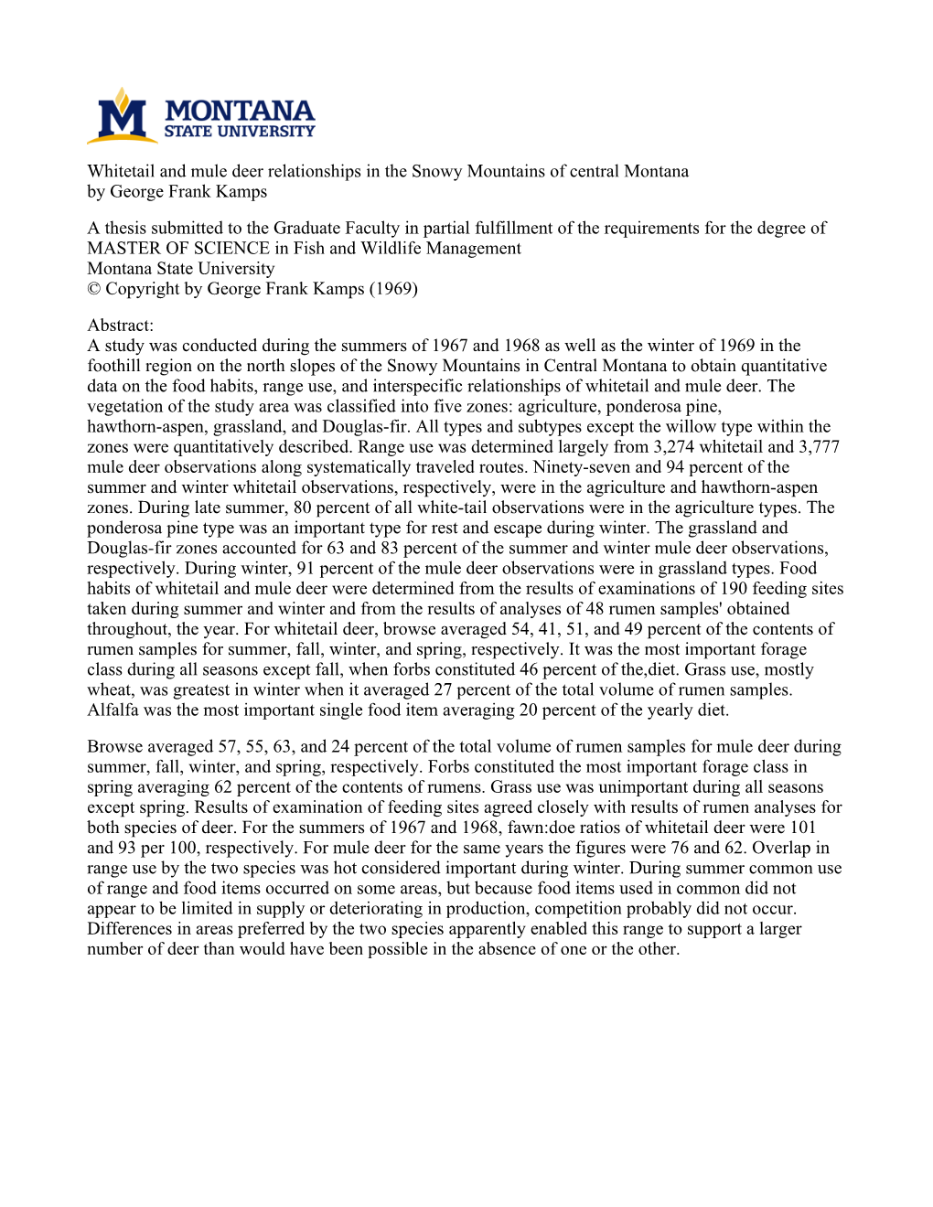 Whitetail and Mule Deer Relationships in the Snowy Mountains of Central