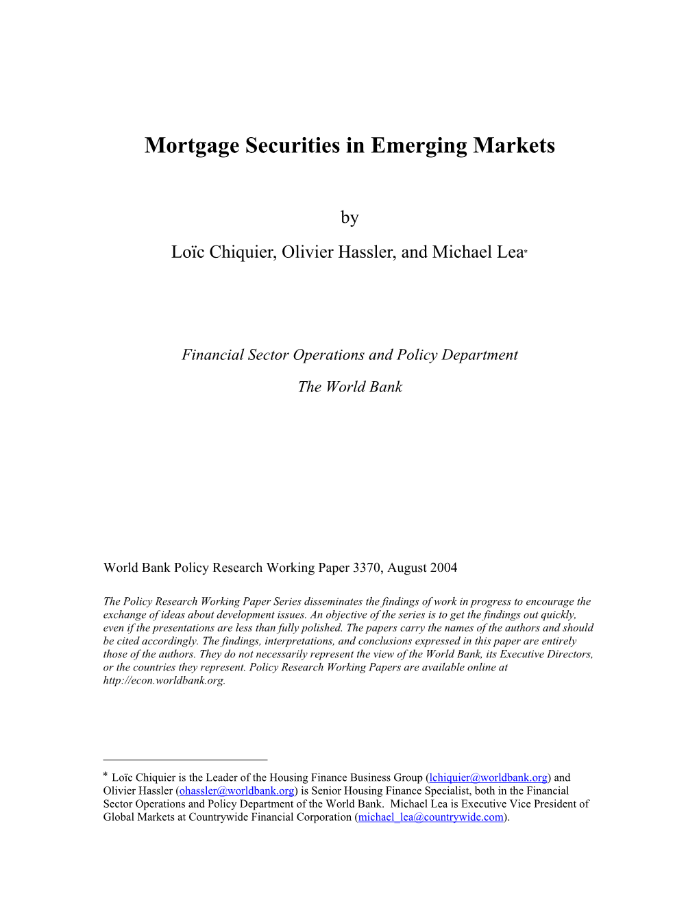 Mortgage Securities in Emerging Markets