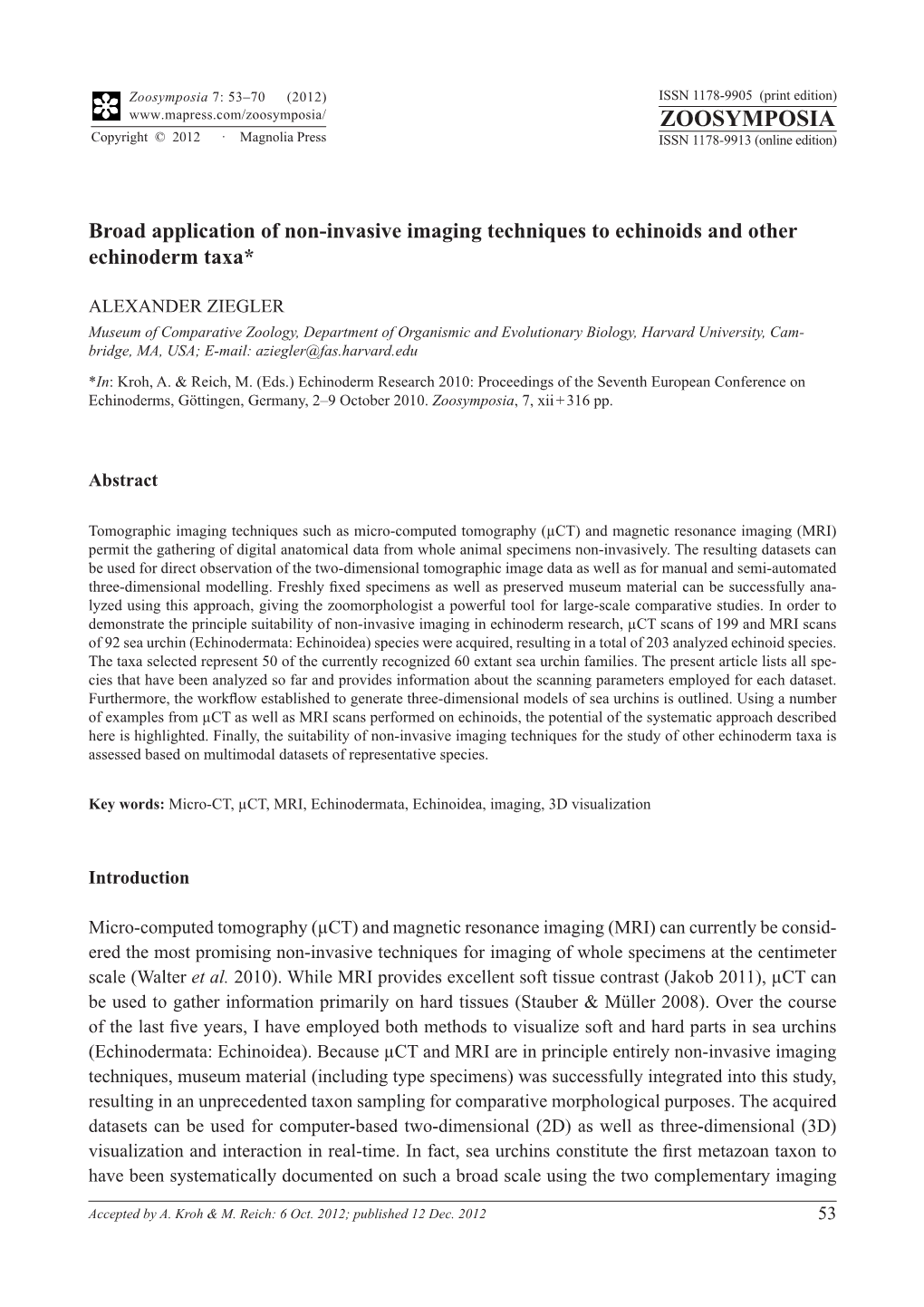 Broad Application of Non-Invasive Imaging Techniques to Echinoids and Other Echinoderm Taxa*