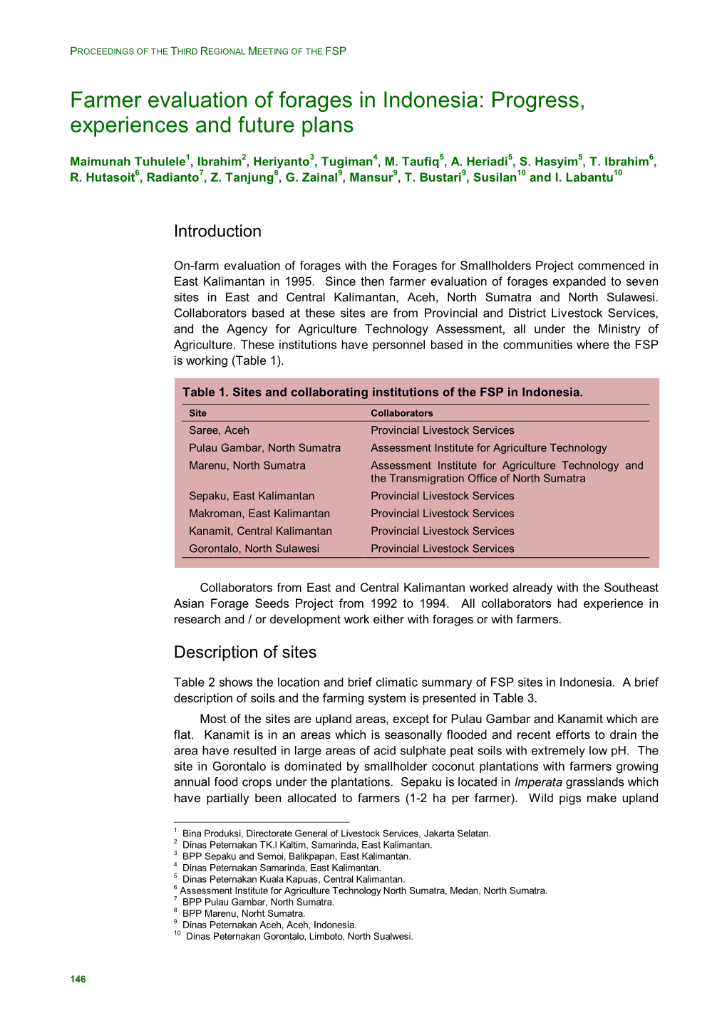 Farmer Evaluation of Forages in Indonesia: Progress, Experiences and Future Plans