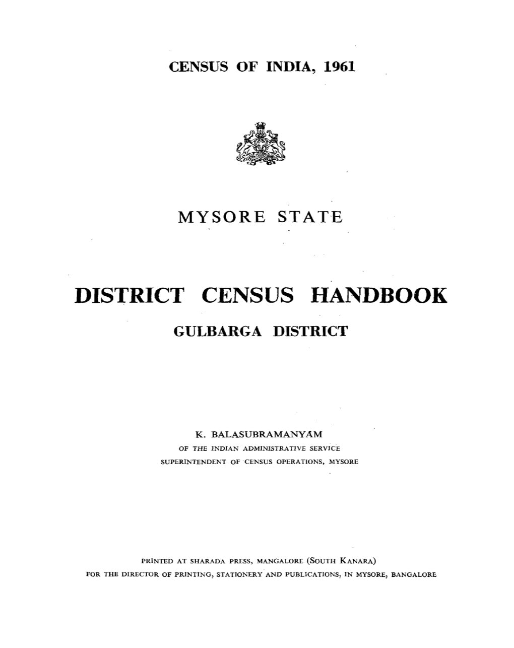 District Census Handbook, Gulbarga