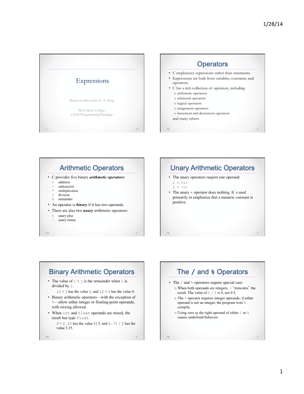 Expressions Operators Arithmetic Operators Unary Arithmetic