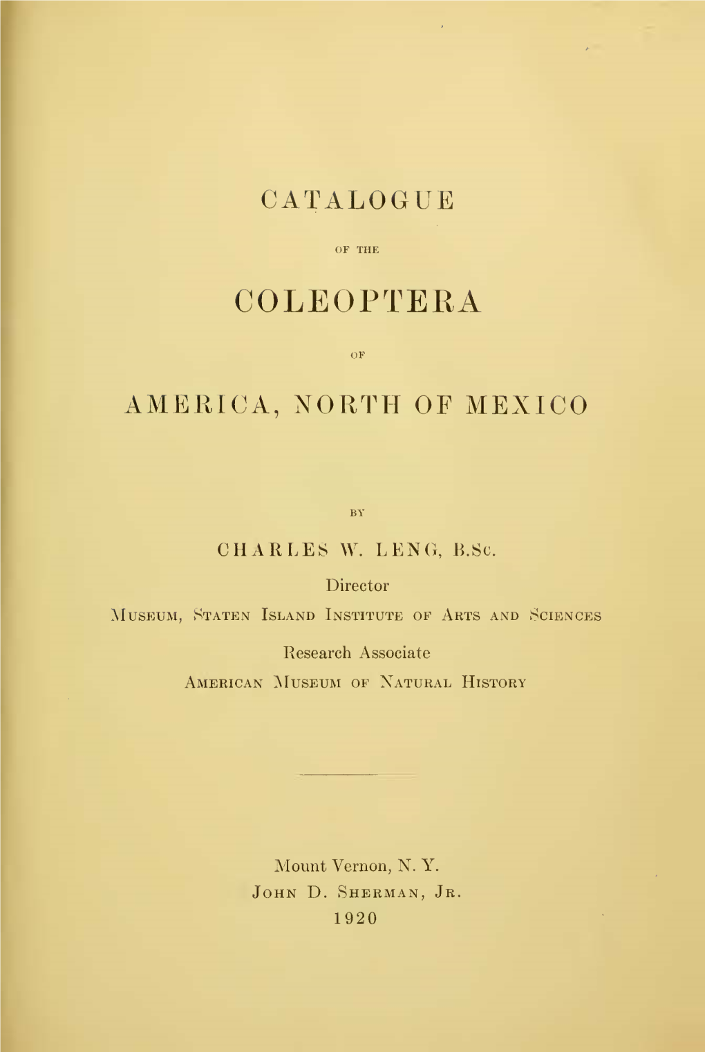 Catalogue of the Coleoptera of America, North of Mexico