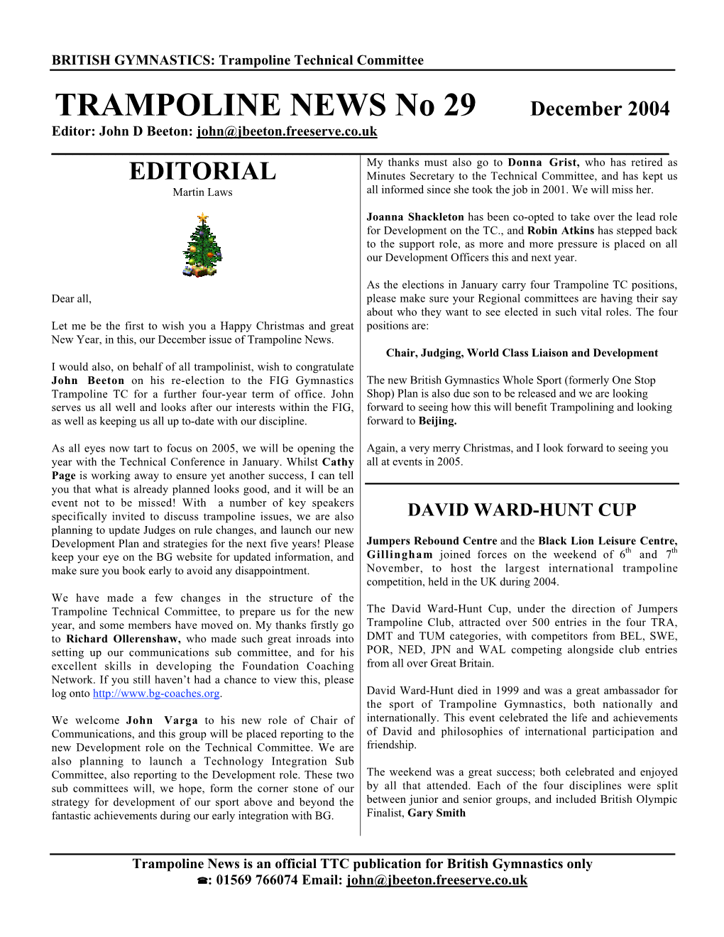 TRAMPOLINE NEWS No 29 December 2004