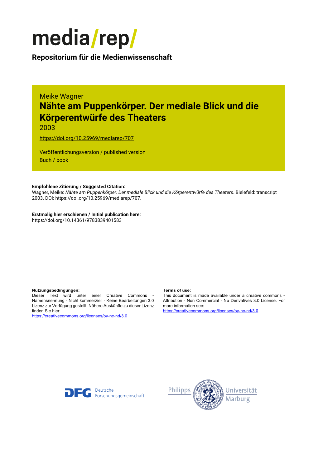 Nähte Am Puppenkörper. Der Mediale Blick Und Die Körperentwürfe Des Theaters 2003