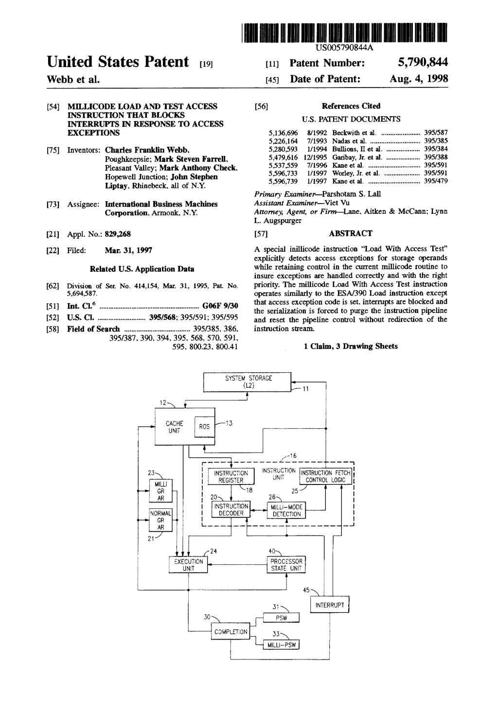 United States Patent (19) 11 Patent Number: 5,790,844 Webb Et Al