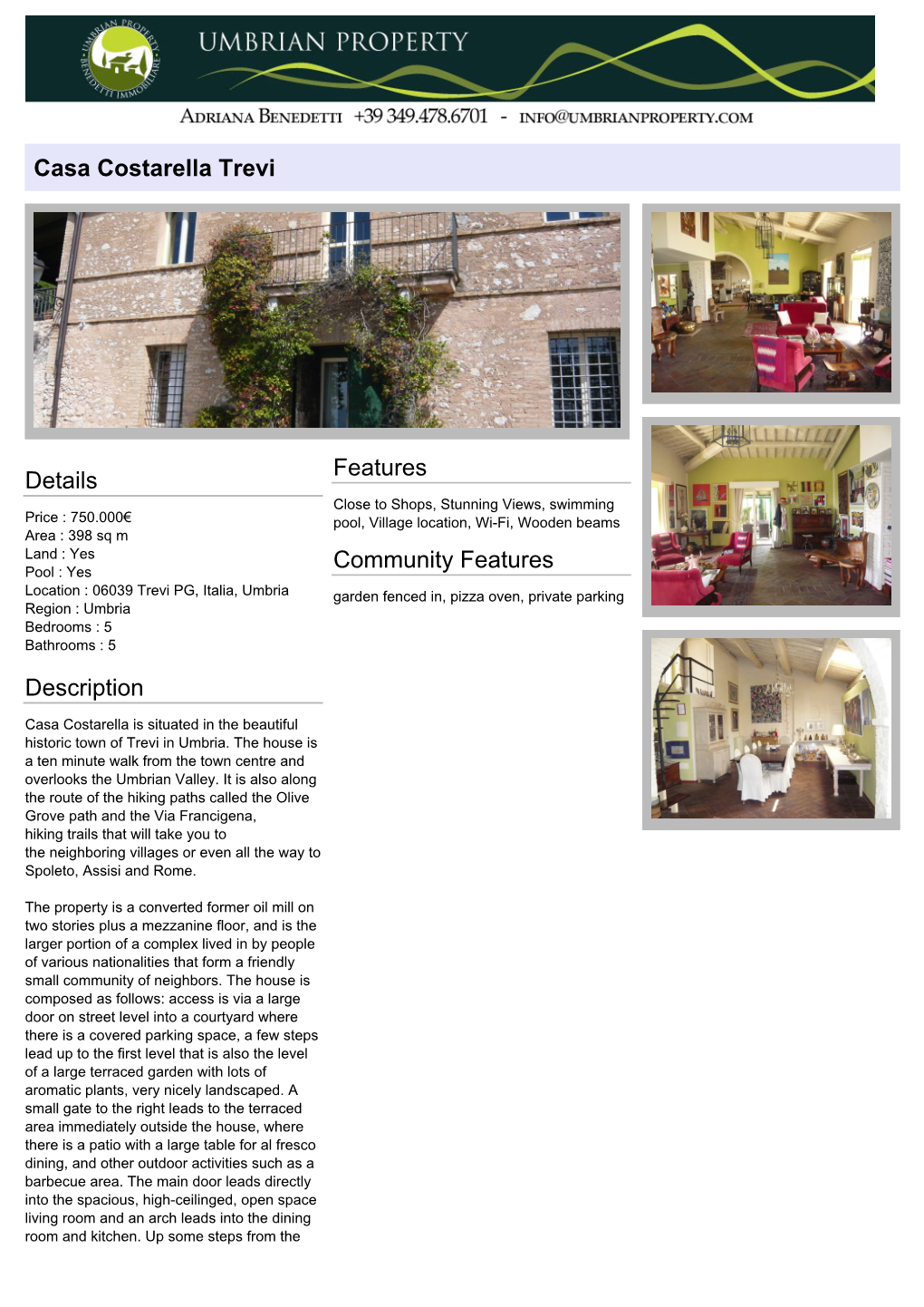 Casa Costarella Trevi Details Description