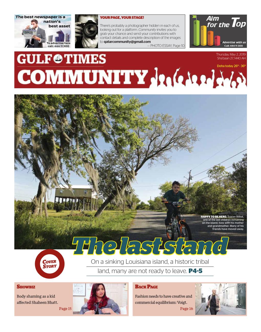 On a Sinking Louisiana Island, a Historic Tribal Land, Many Are Not Ready to Leave. P4-5