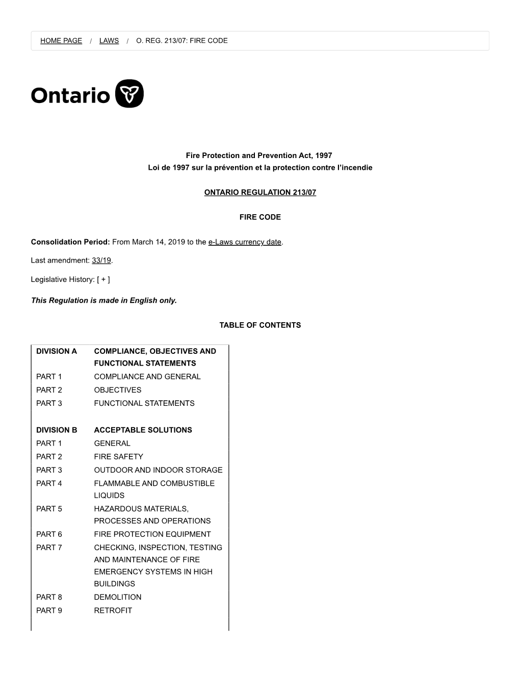 Fire Protection and Prevention Act, 1997 Loi De 1997 Sur La Prévention Et La Protection Contre L’Incendie