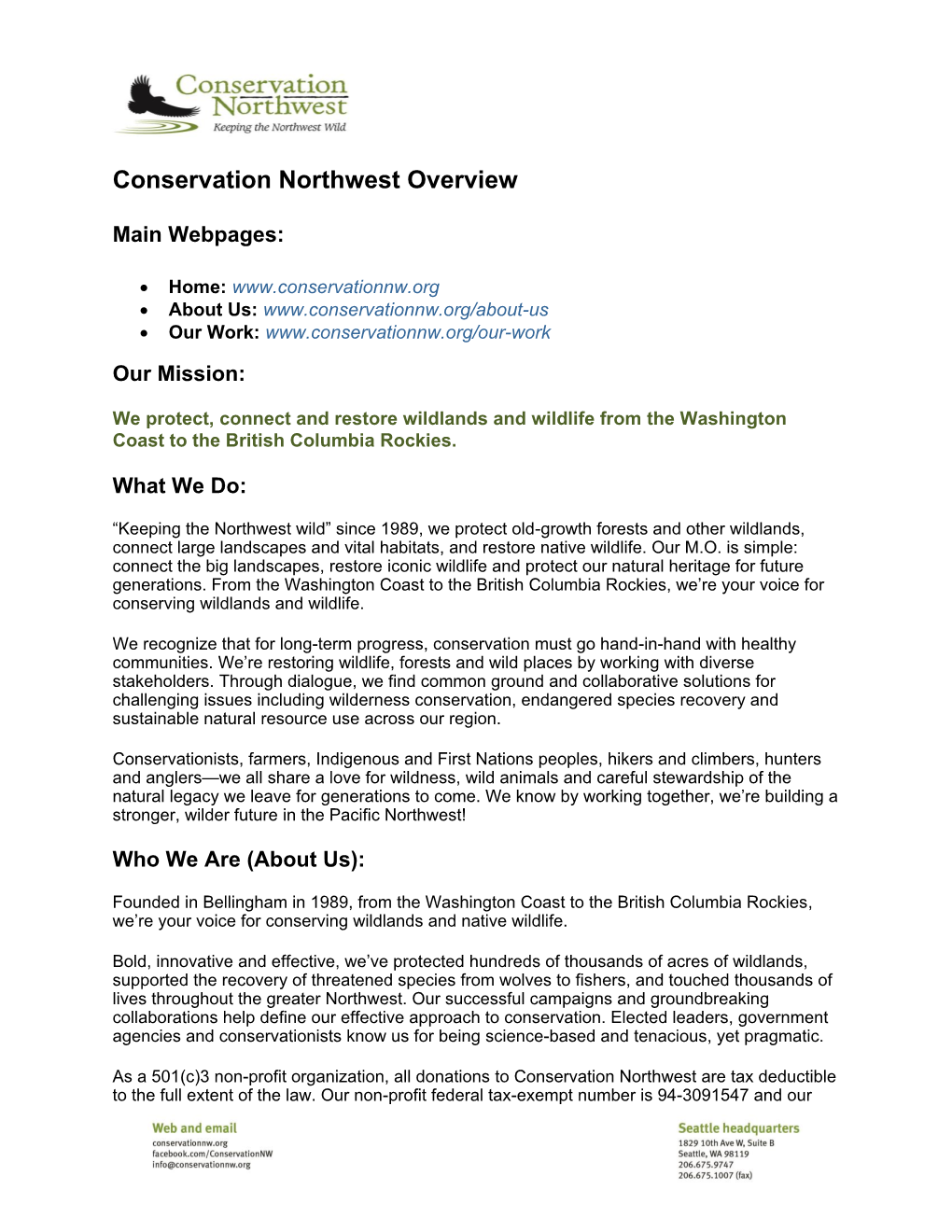Conservation Northwest Overview