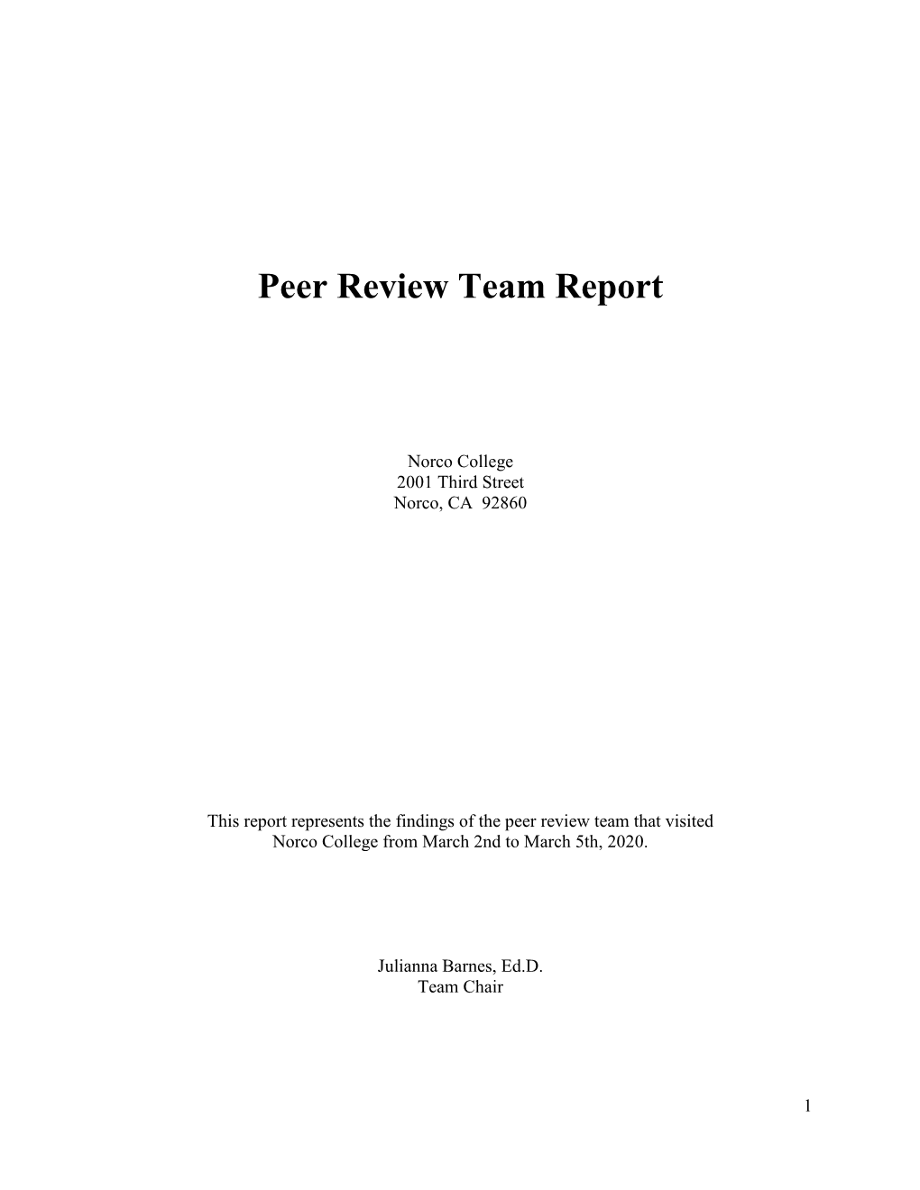 Peer Review Team Report