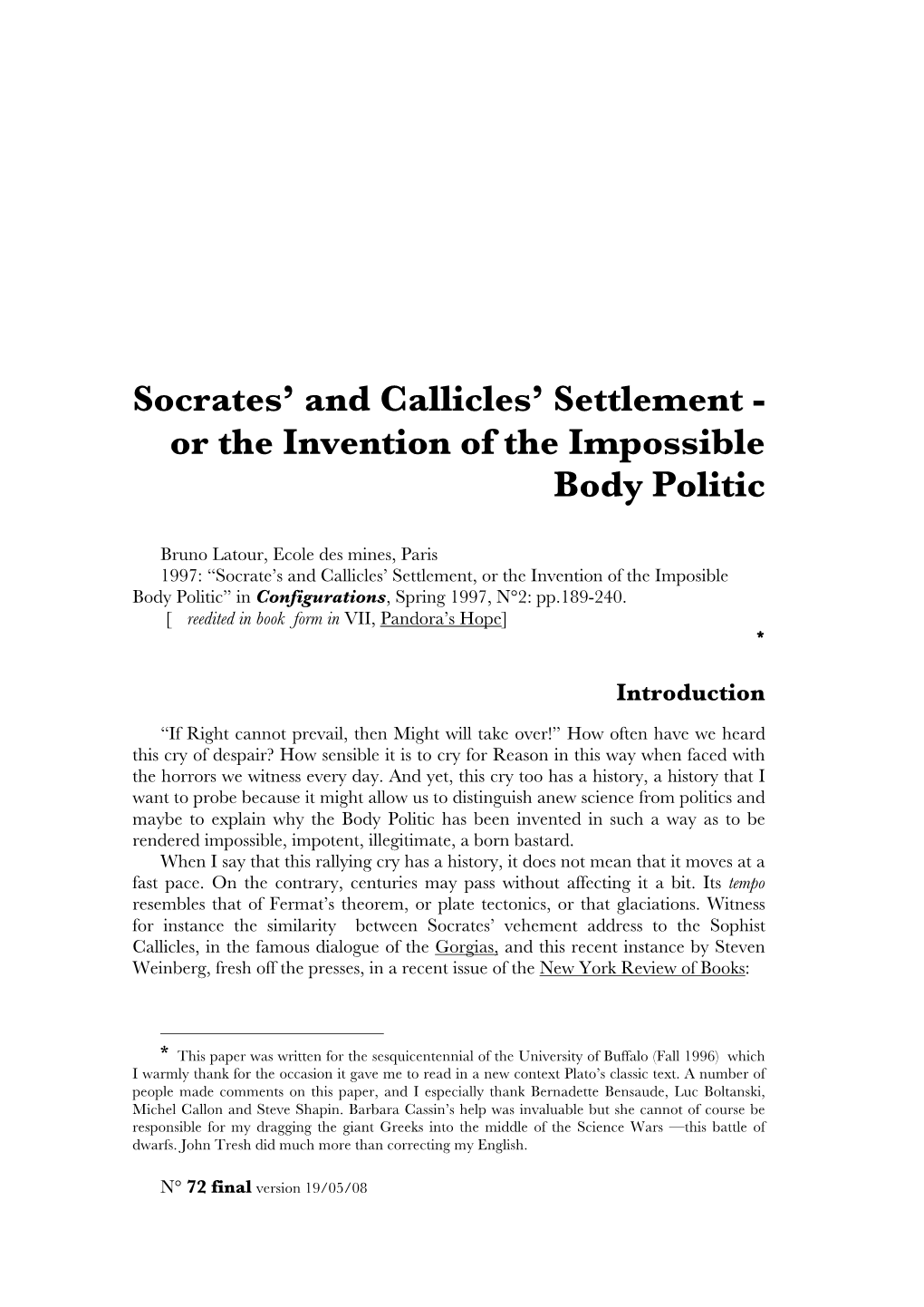 Socrates' and Callicles' Settlement