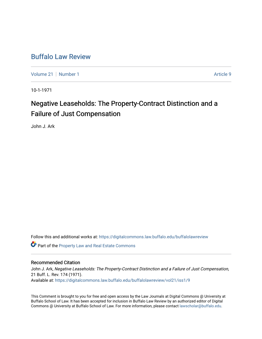 Negative Leaseholds: the Property-Contract Distinction and a Failure of Just Compensation