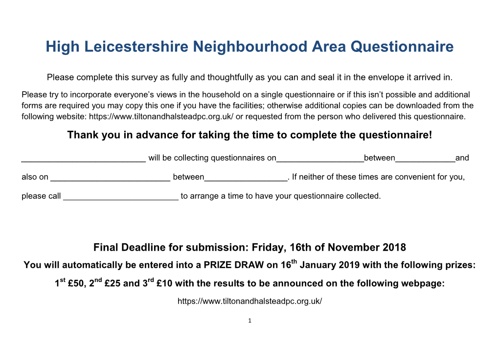 High Leicestershire Neighbourhood Area Questionnaire