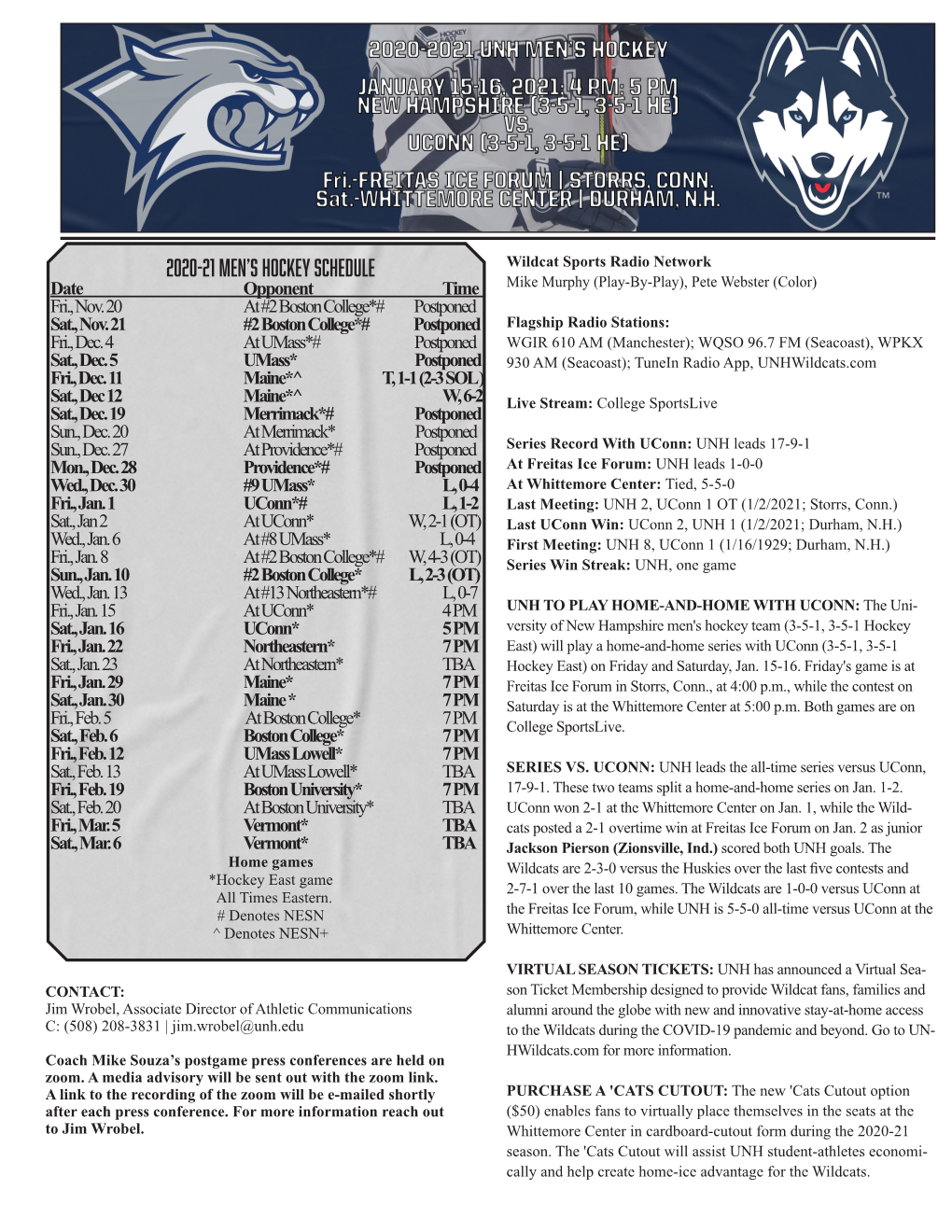 2020-21 Men's Hockey Schedule