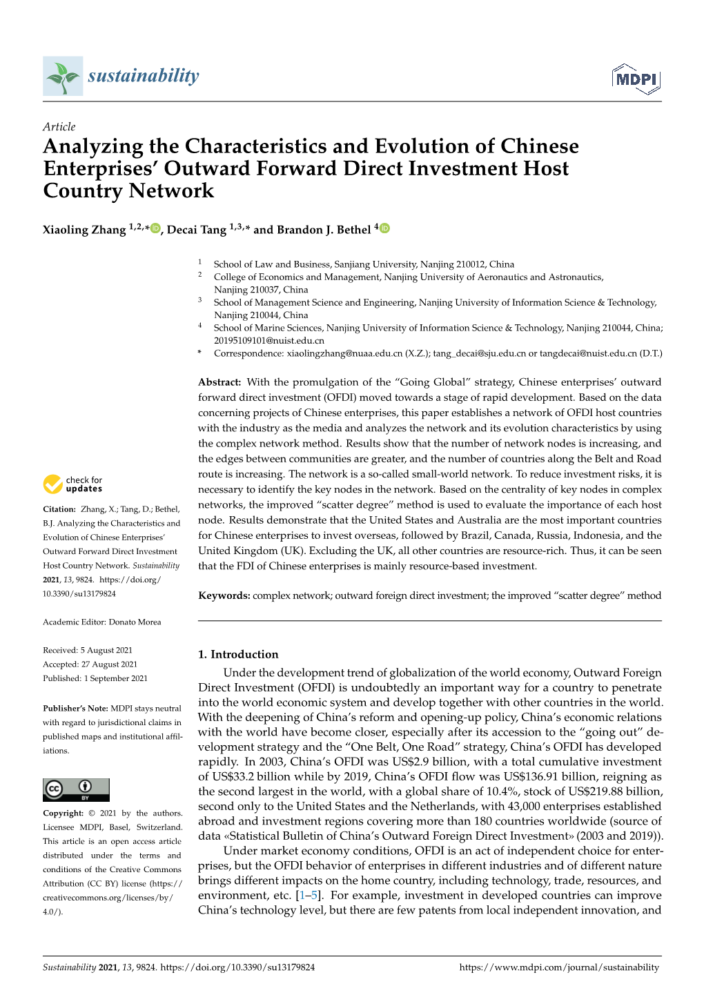 Analyzing the Characteristics and Evolution of Chinese Enterprises’ Outward Forward Direct Investment Host Country Network