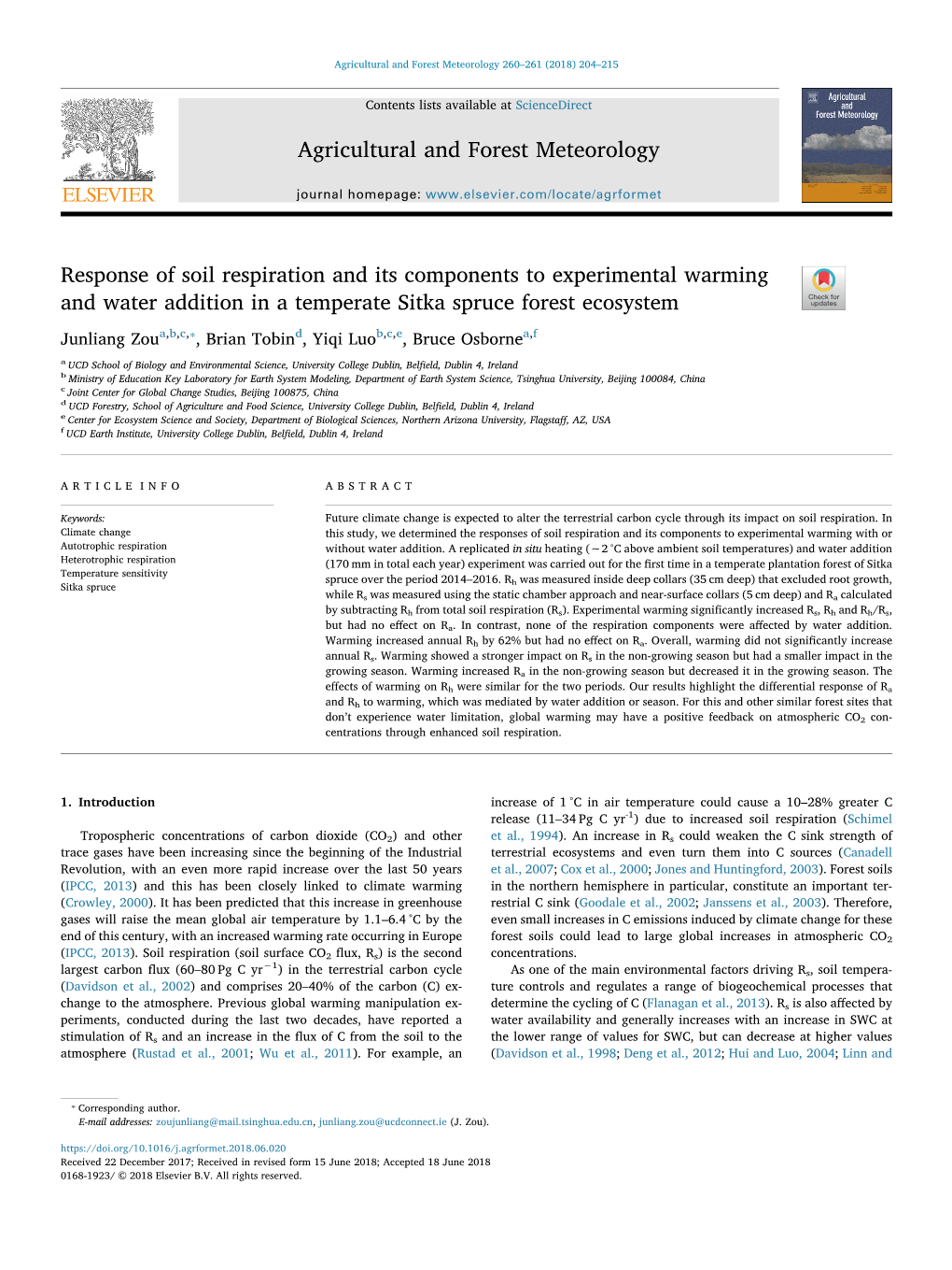 Response of Soil Respiration and Its Components to Experimental